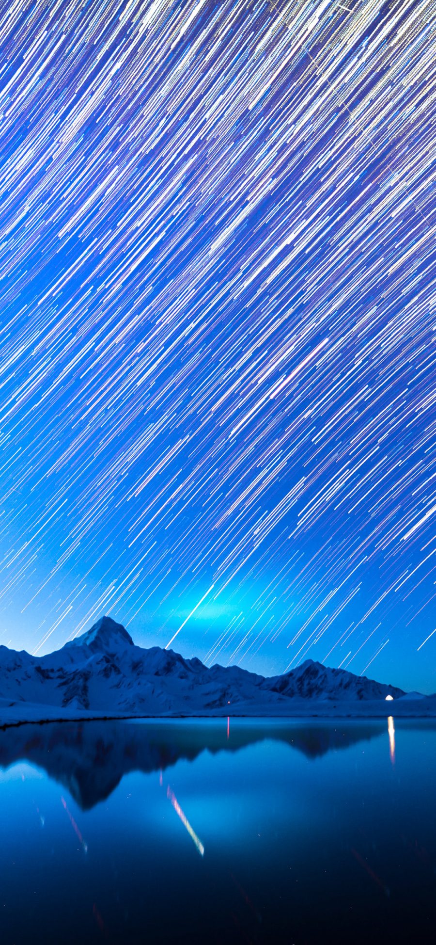 [2436×1125]郊外 山峰 星轨 美景 梦幻 苹果手机壁纸图片