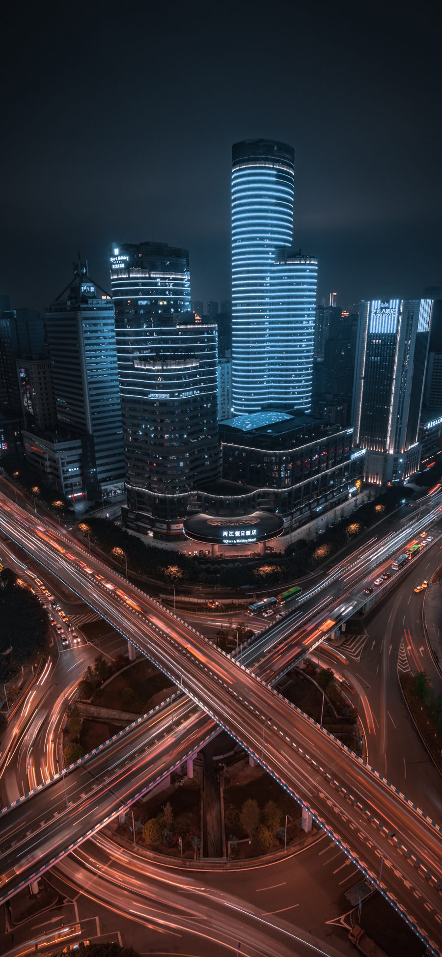 [2436×1125]重庆 城市 建筑 都市 夜晚 苹果手机壁纸图片