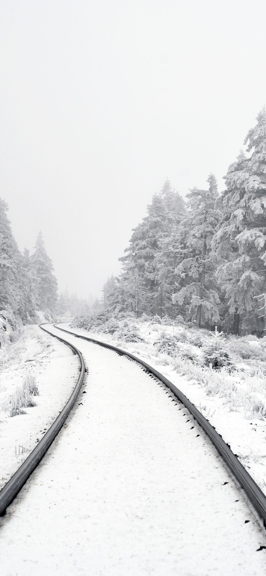 [2436×1125]铁路 雪地 白色 冬季 白色 苹果手机壁纸图片