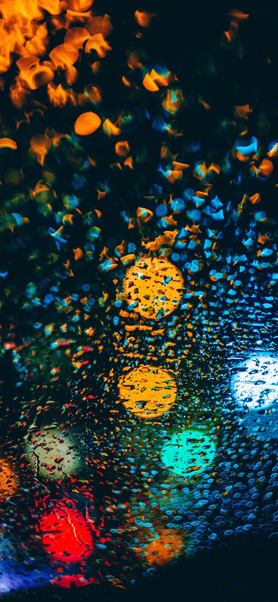 [2436×1125]雨水 光 玻璃 水滴 水珠 夜 苹果手机壁纸图片