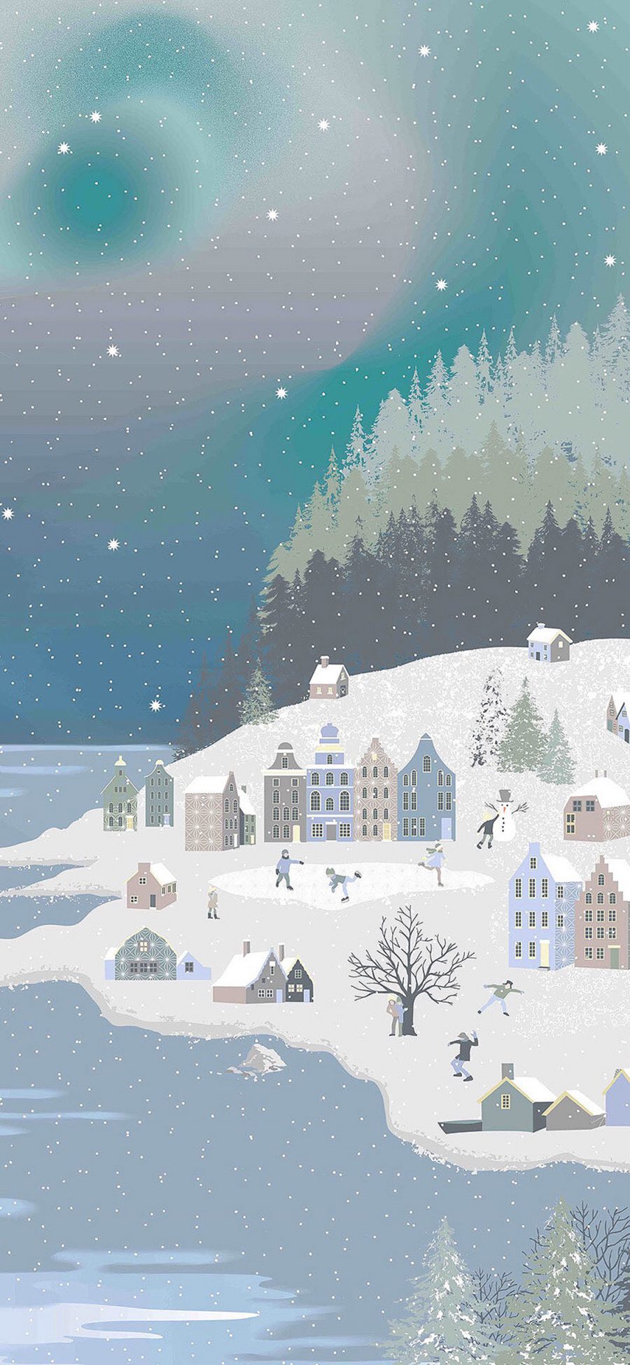 [2436×1125]雪景 插画 创意 建筑 苹果手机壁纸图片