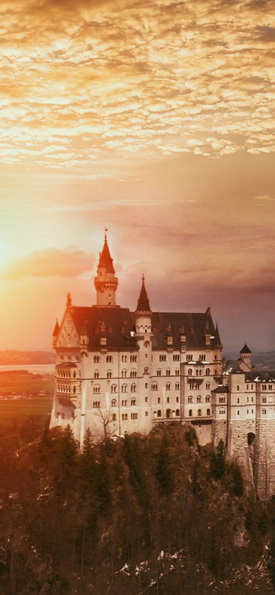[2436×1125]风景 夕阳 天空 建筑 城堡 苹果手机壁纸图片