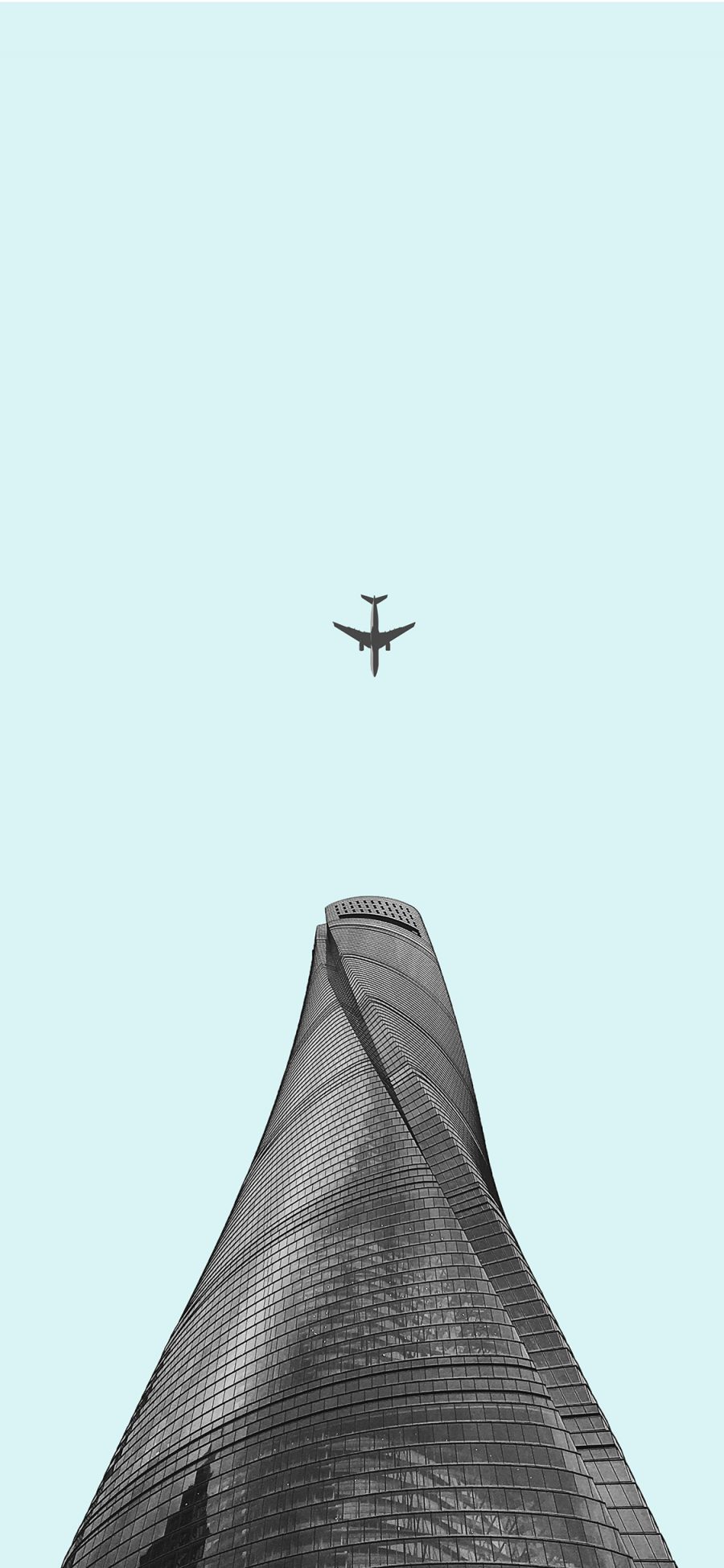 [2436×1125]飞机 建筑 天空 仰拍 苹果手机壁纸图片