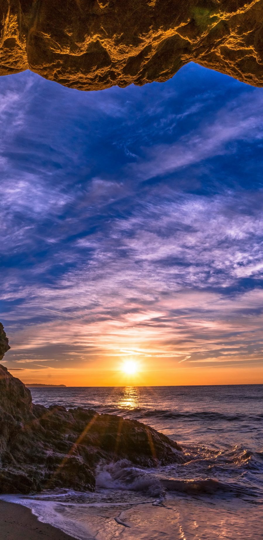 海边 礁石 夕阳 大海风景壁纸（2960×1440）