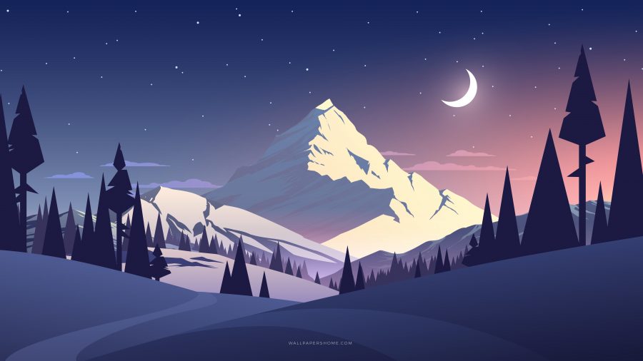 月光雪山唯美动漫风景8K壁纸