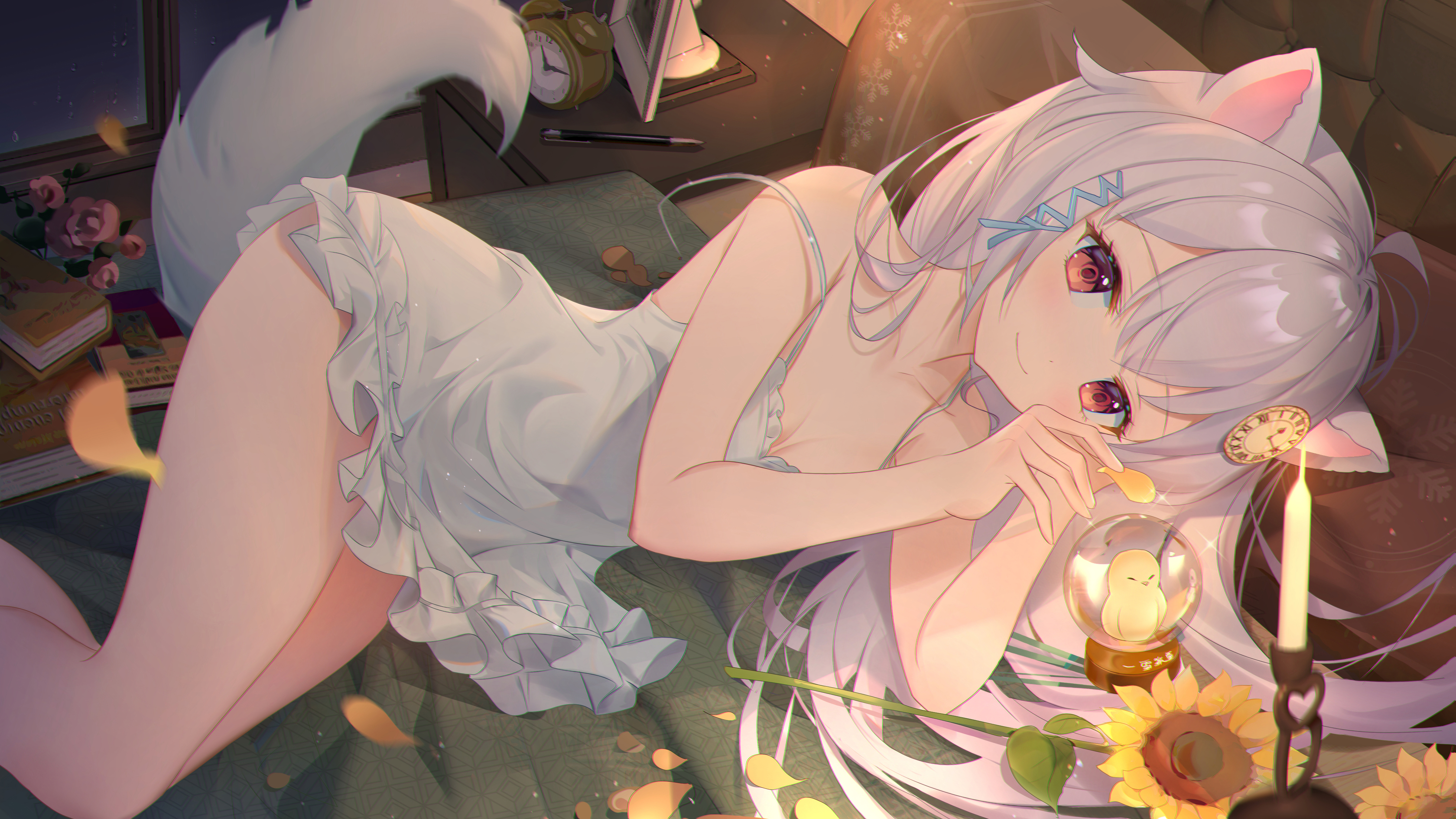 女孩子 耳朵 尾巴 插画 雪狐桑4k动漫壁纸